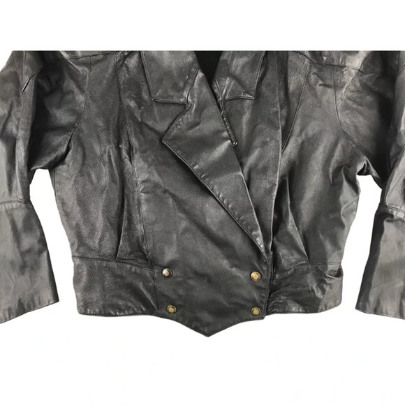 Adler Womens Black Leather Shawl Collar Bomber Motorcycle Jacket Size L - Picture 3 of 10